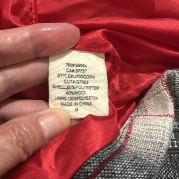 Billabong Wool Blend Plaid Peacoat Jacket Black Red White Snap Tab Closure-M - Picture 13 of 13